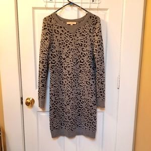 LOFT cheetah print crew neck midi sweater dress